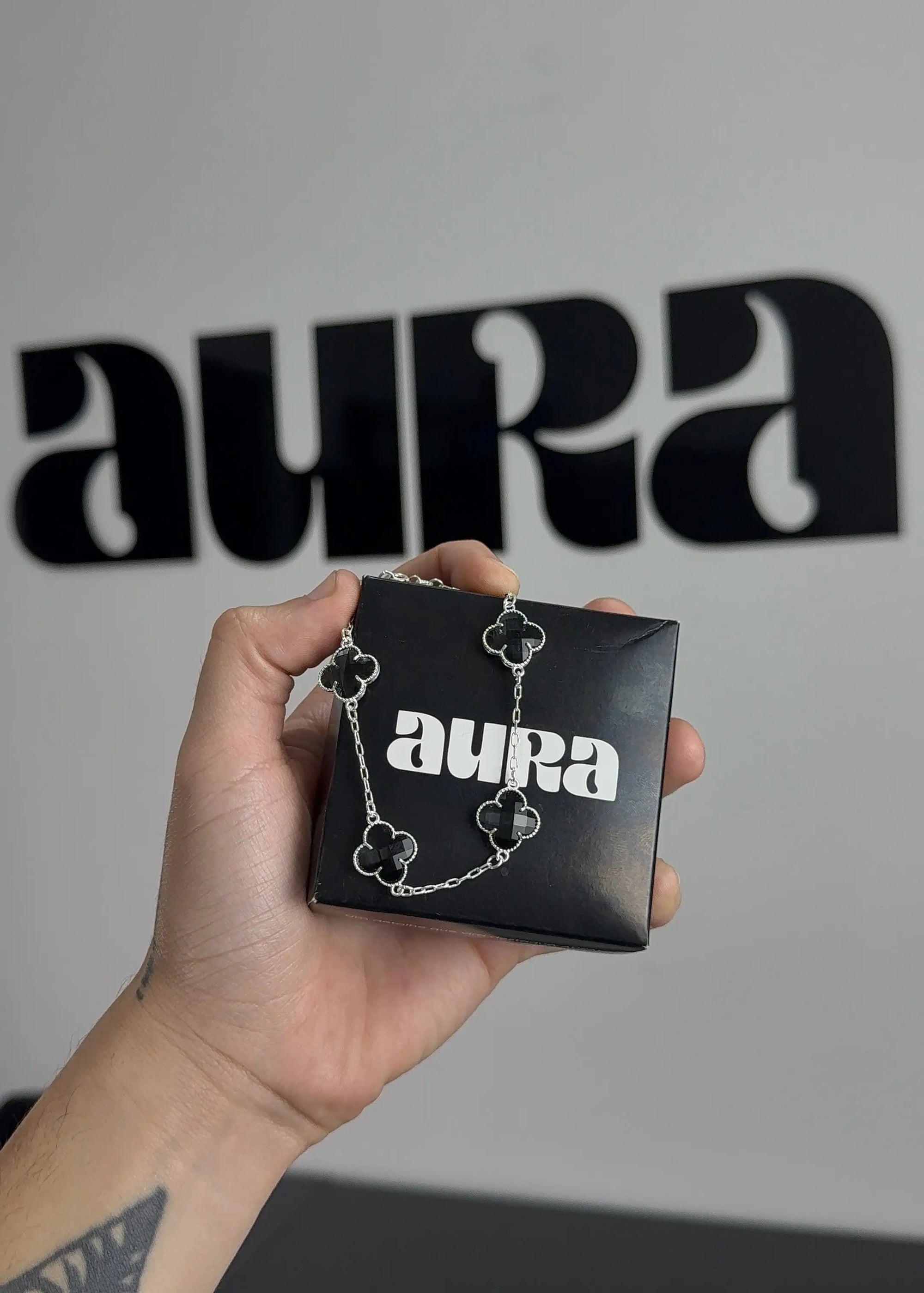 Pulseira 4 Trevos Preto (Prata 925) AuraLuxury