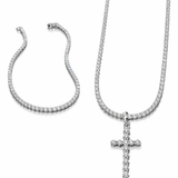 KIT Corrente Riviera 45cm com Cruz Cravejada + Pulseira Riviera (Prata 925)
