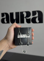 Colar 5 Trevos Preto (Prata 925) AuraLuxury