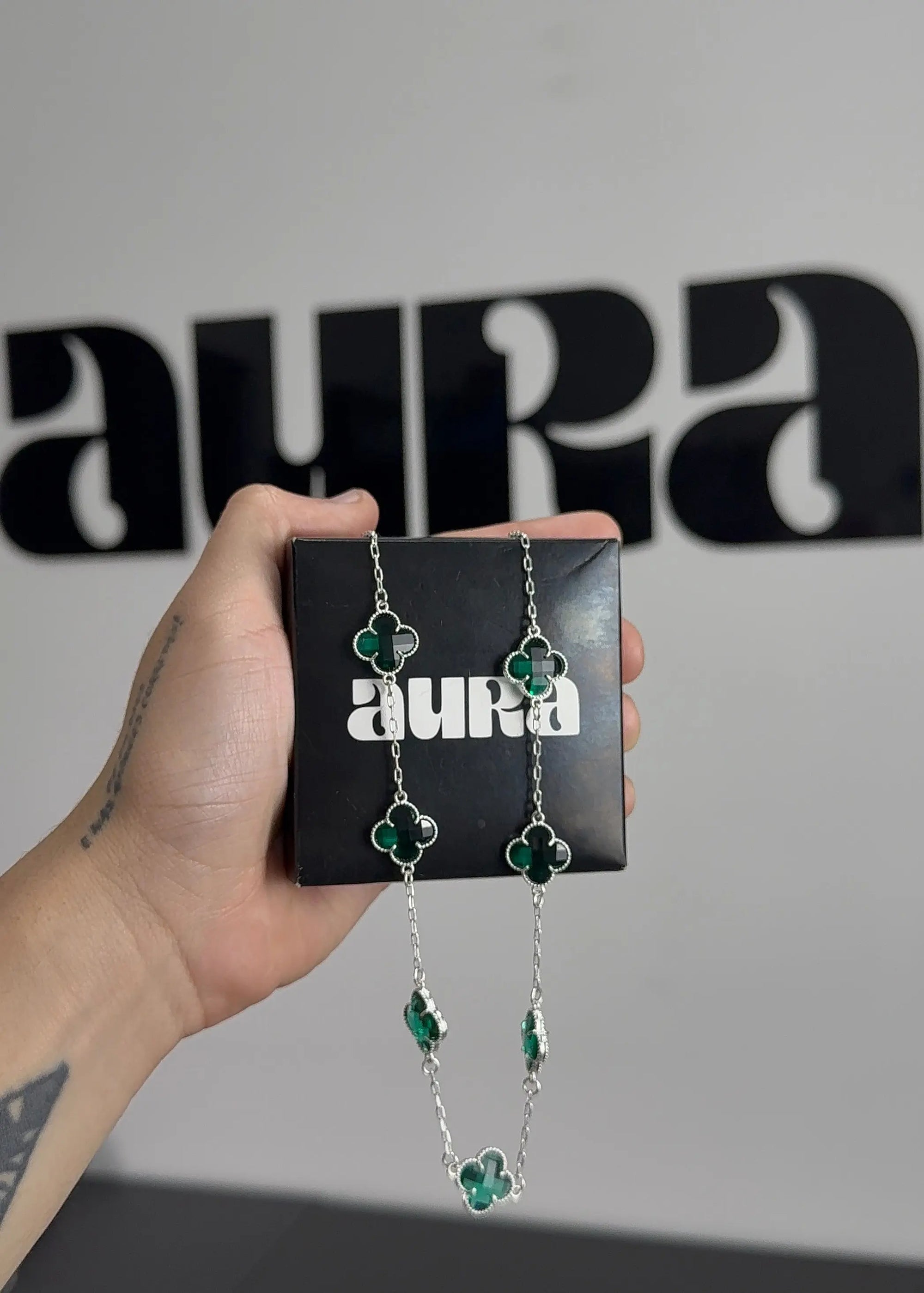 Colar 7 Trevos Verde (Prata 925) AuraLuxury