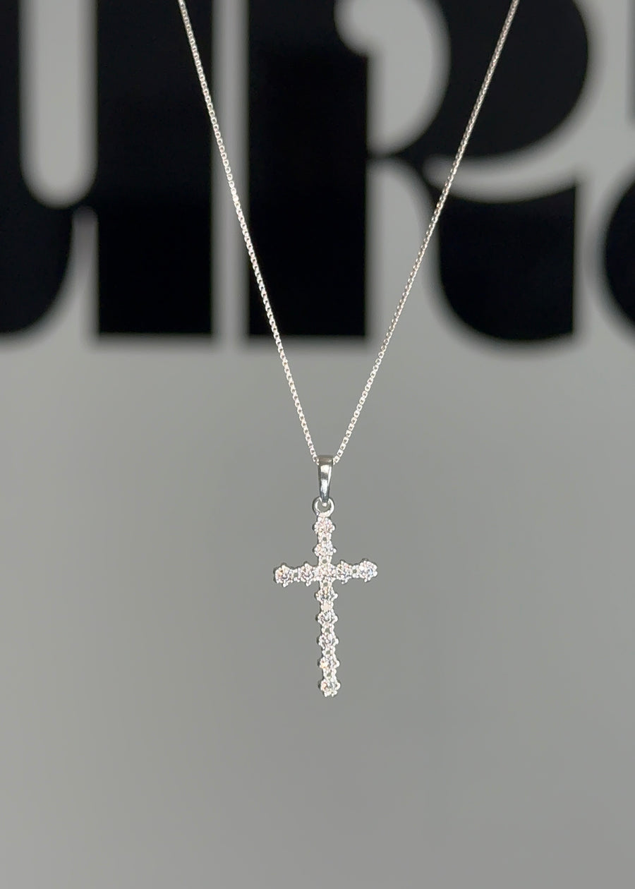 Colar Veneziana Crucifixo Cravejado (Prata 925)
