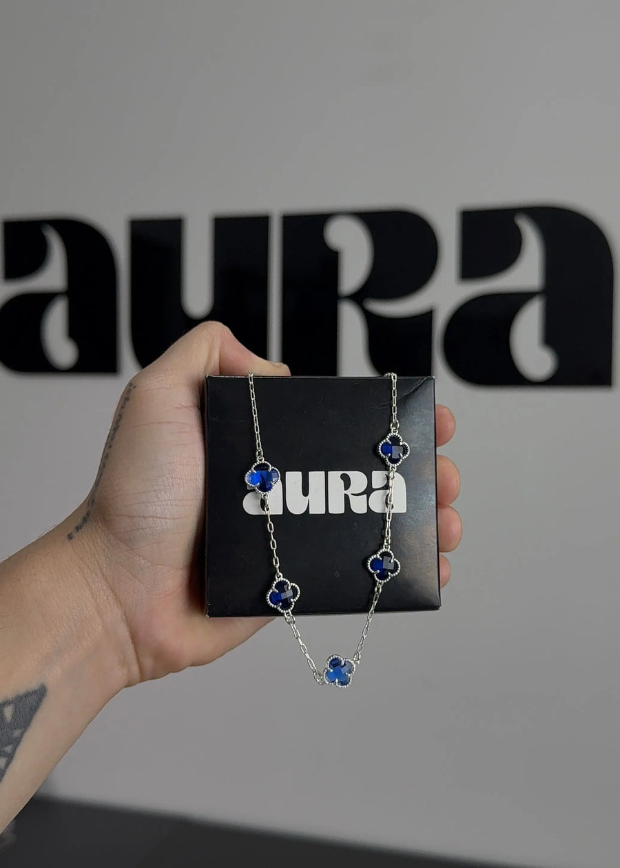 Colar 5 Trevos Azul (Prata 925)