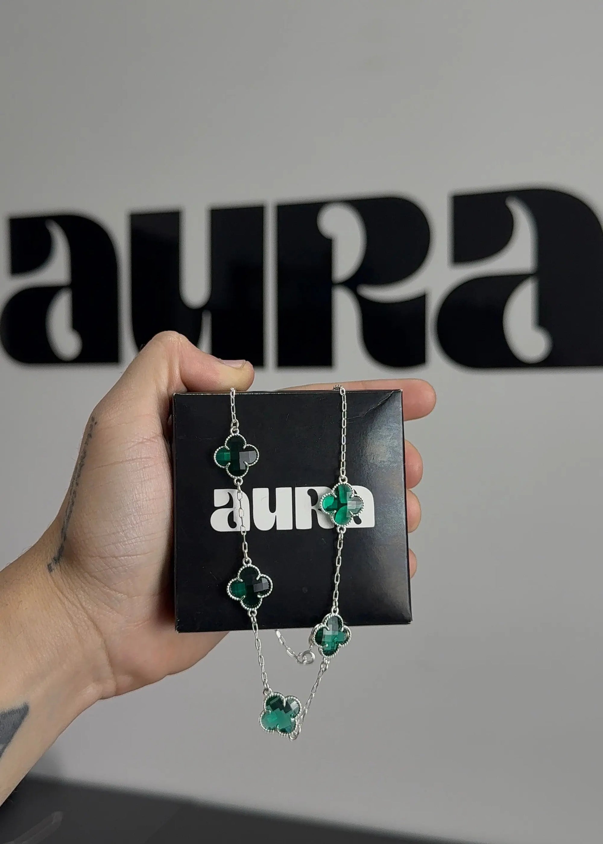 Colar 5 Trevos Verde (Prata 925) AuraLuxury