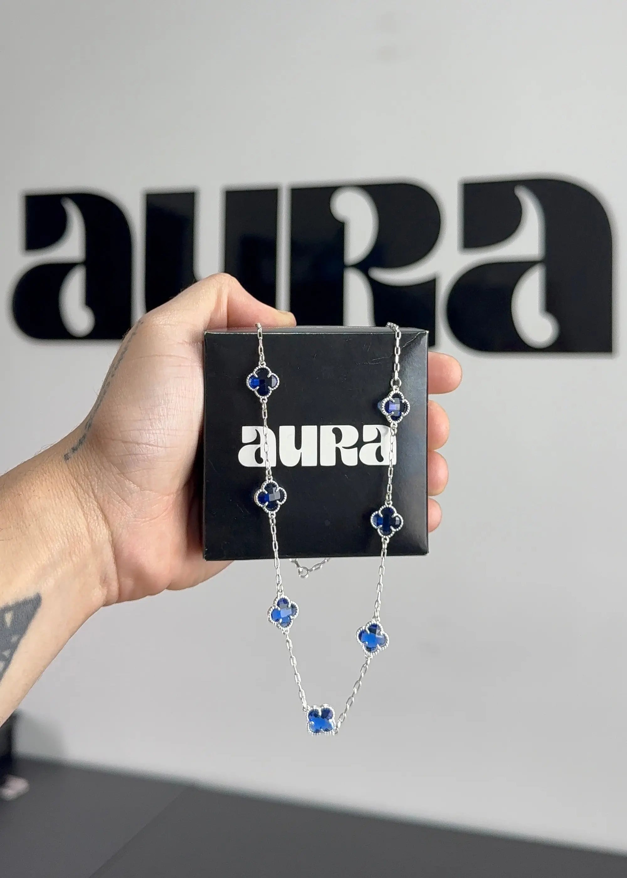 Colar 7 Trevos Azul (Prata 925) AuraLuxury