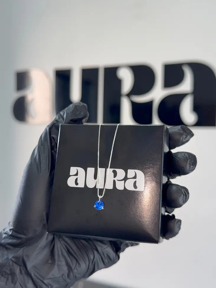 Colar Veneziana Ponto De Luz Cristal - Azul (Prata 925)