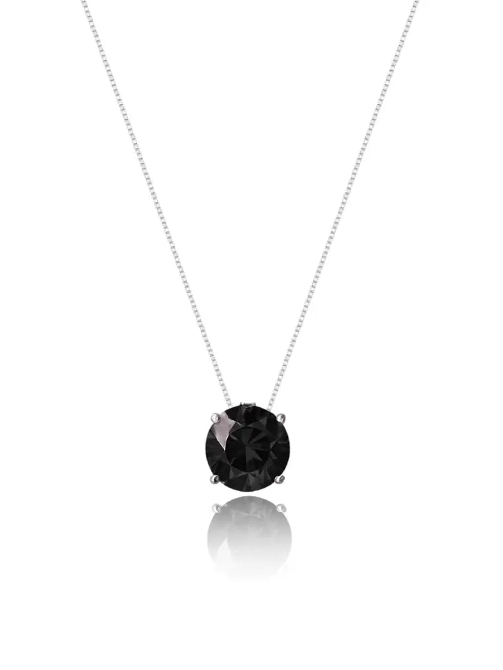 Colar Veneziana Ponto De Luz Cristal  - Preto (Prata 925)