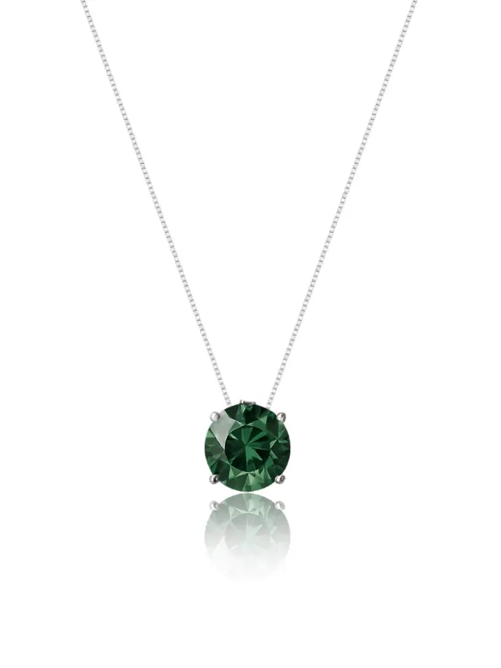 Colar Veneziana Ponto De Luz Cristal - Verde (Prata 925)