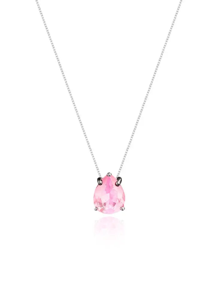 Colar Veneziana Ponto De Luz Gota Cristal - Rosa (Prata 925)