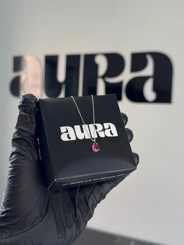 Colar Veneziana Ponto De Luz Gota Cristal - Rosa (Prata 925)