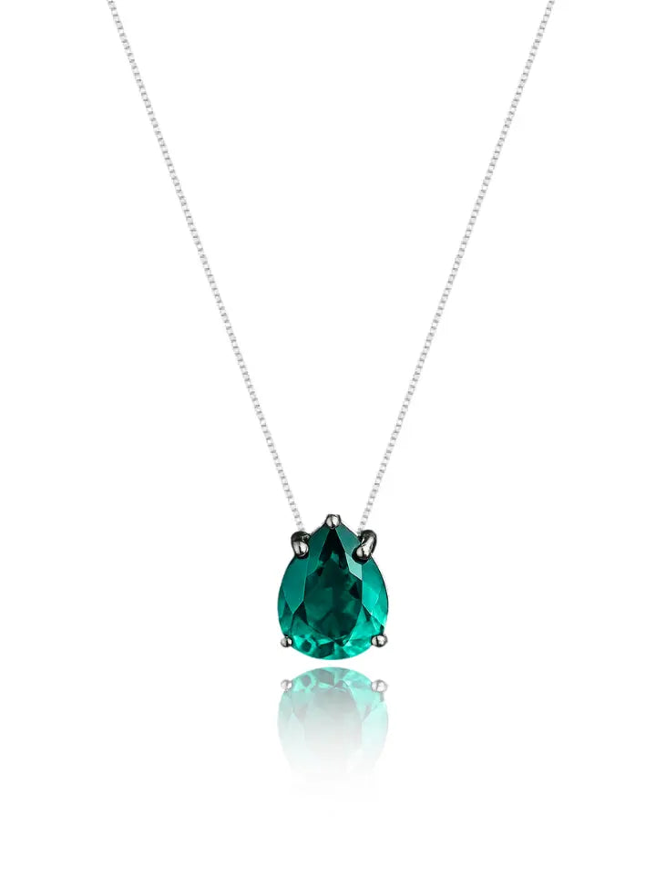 Colar Veneziana Ponto De Luz Gota Cristal - Verde (Prata 925)