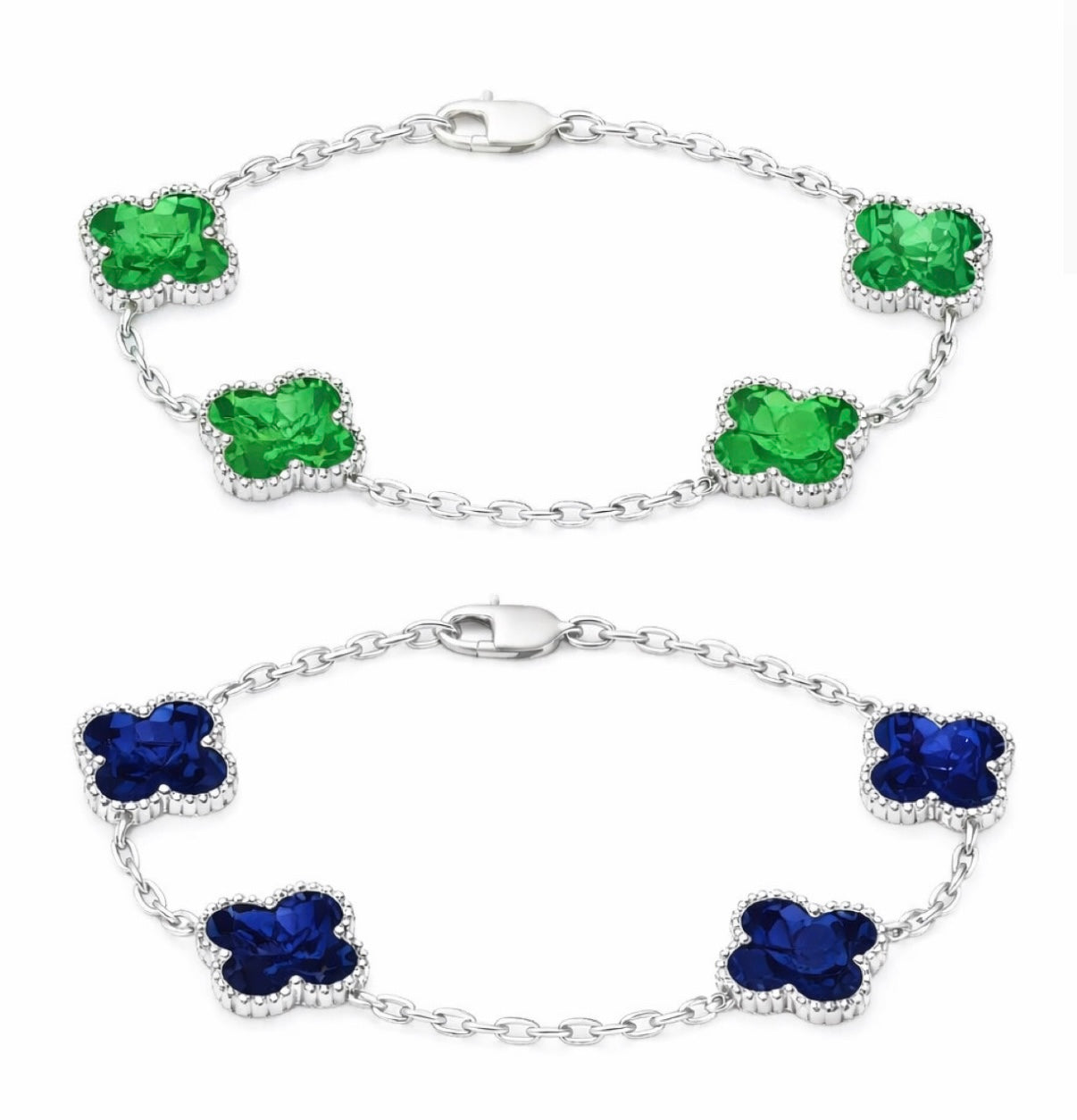 KIT Pulseiras Trevo Verde + Azul (Prata 925)