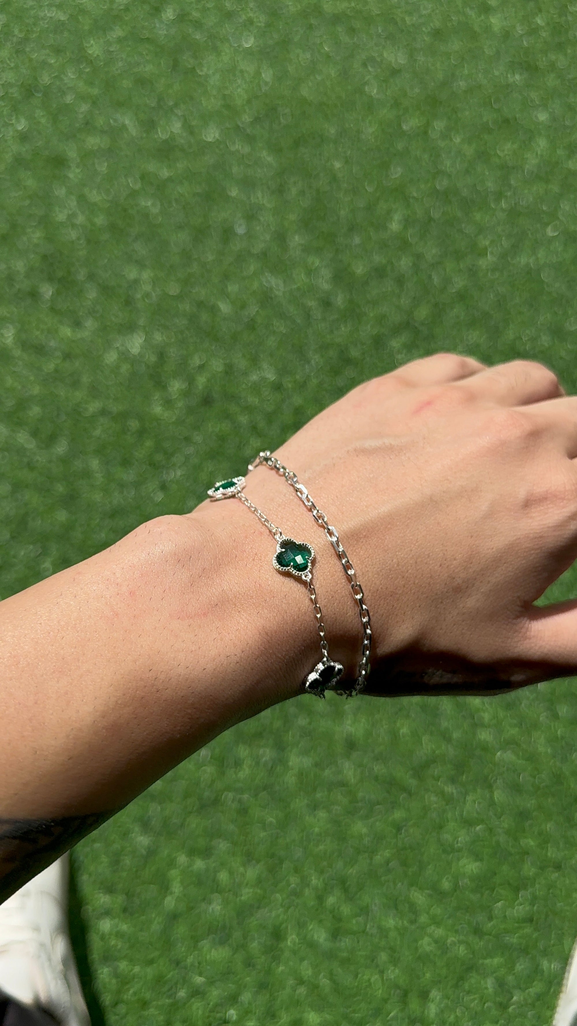 KIT Pulseiras Trevo Verde + Elo Cadeado 2,5mm (Prata 925) - 2X1