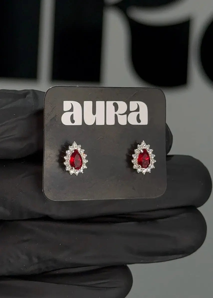 Brinco Gota Vermelho Cravejada (Prata 925) Minha loja