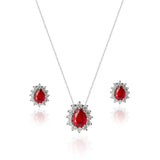 KIT Colar + Brinco, Gota Vermelho Cravejada (Prata 925)