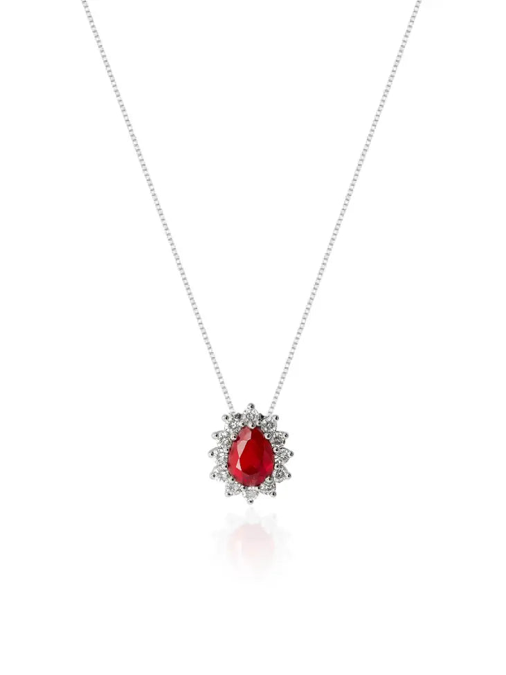 Colar Gargantilha, Gota Vermelho Cravejada (Prata 925) AuraLuxury