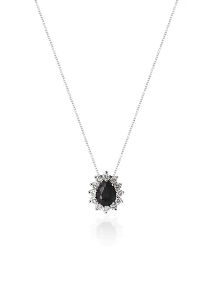 Colar Gargantilha, Gota Preto Cravejada (Prata 925) AuraLuxury