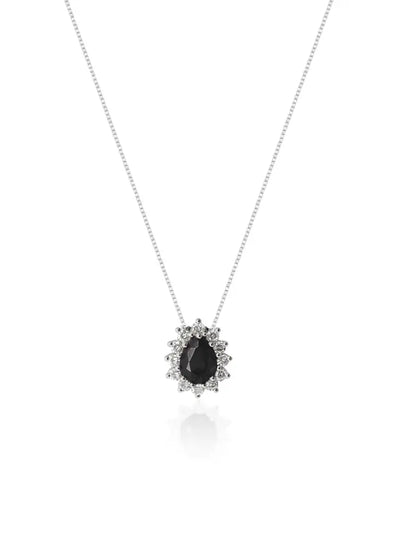 Colar Gargantilha Gota Preto Cravejada Prata 925