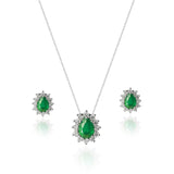 KIT Colar + Brinco, Gota Verde Cravejada (Prata 925)