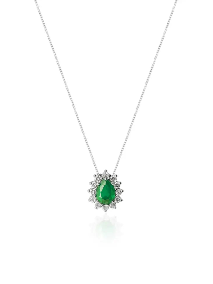 Colar Gargantilha, Gota Verde Cravejada (Prata 925) AuraLuxury