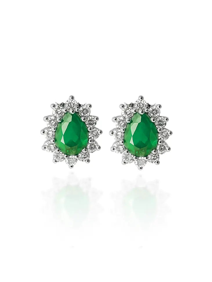 Brinco Gota Verde Cravejada (Prata 925) Minha loja