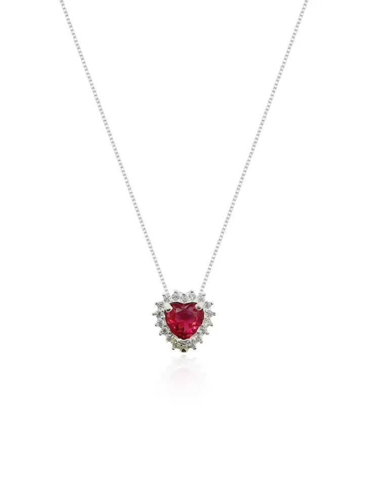Colar Gargantilha, Coração Vermelho Cravejada (Prata 925) AuraLuxury