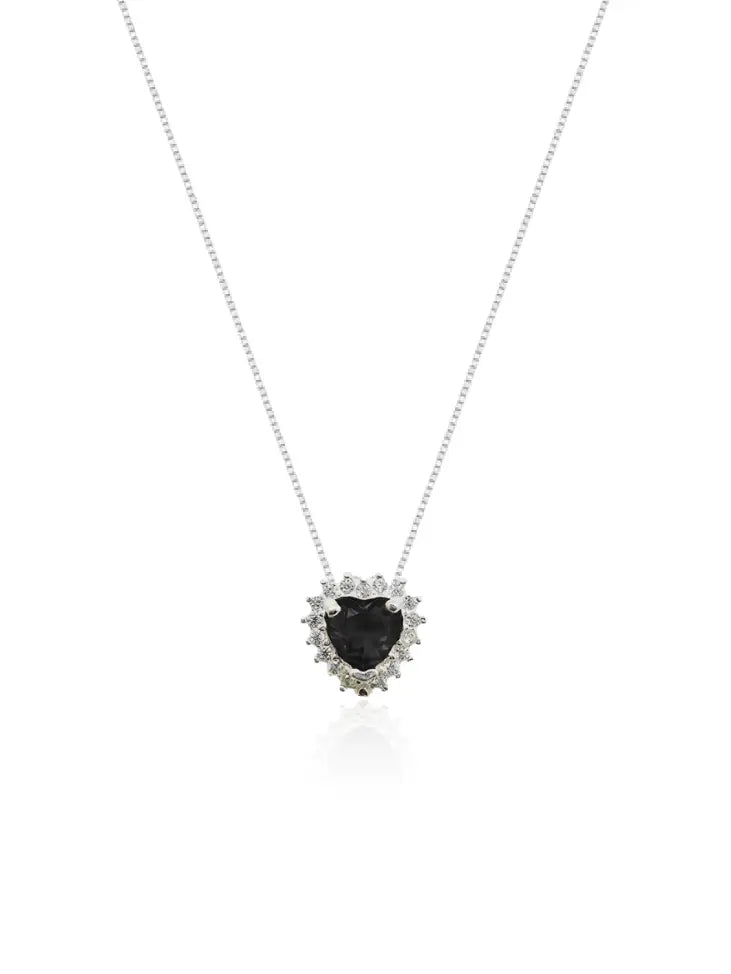 Colar Gargantilha, Coração Preto Cravejada (Prata 925) AuraLuxury