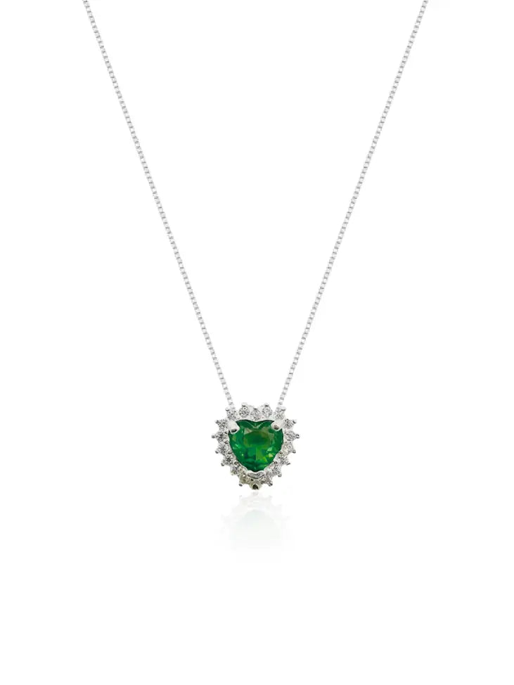 Colar Gargantilha, Coração Verde Cravejada (Prata 925) AuraLuxury