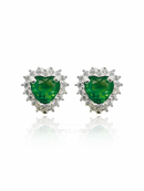 Brinco Coração Verde Cravejada (Prata 925)