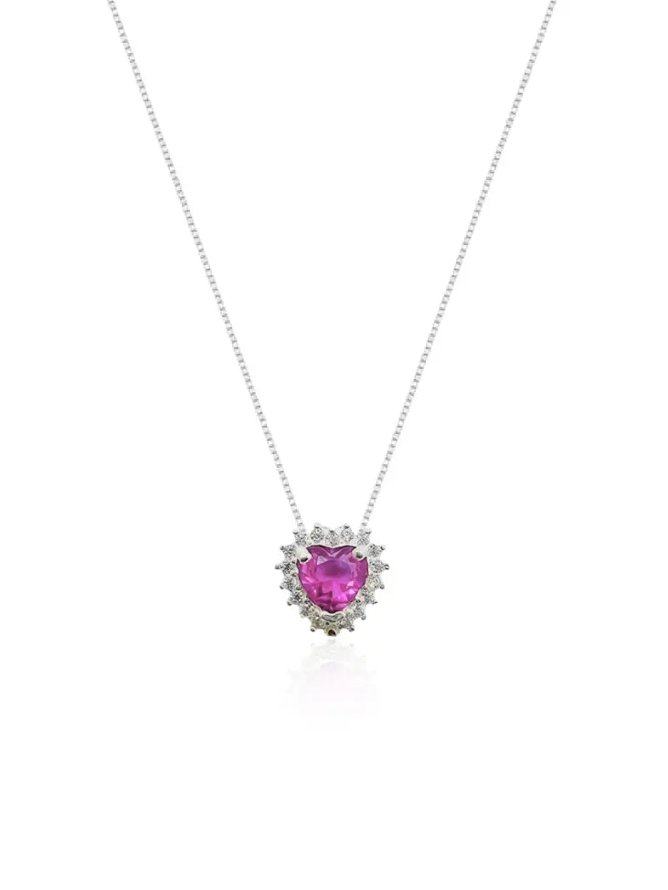 Colar Gargantilha, Coração Rose Cravejada (Prata 925) AuraLuxury