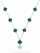 Colar 7 Trevos Verde (Prata 925)