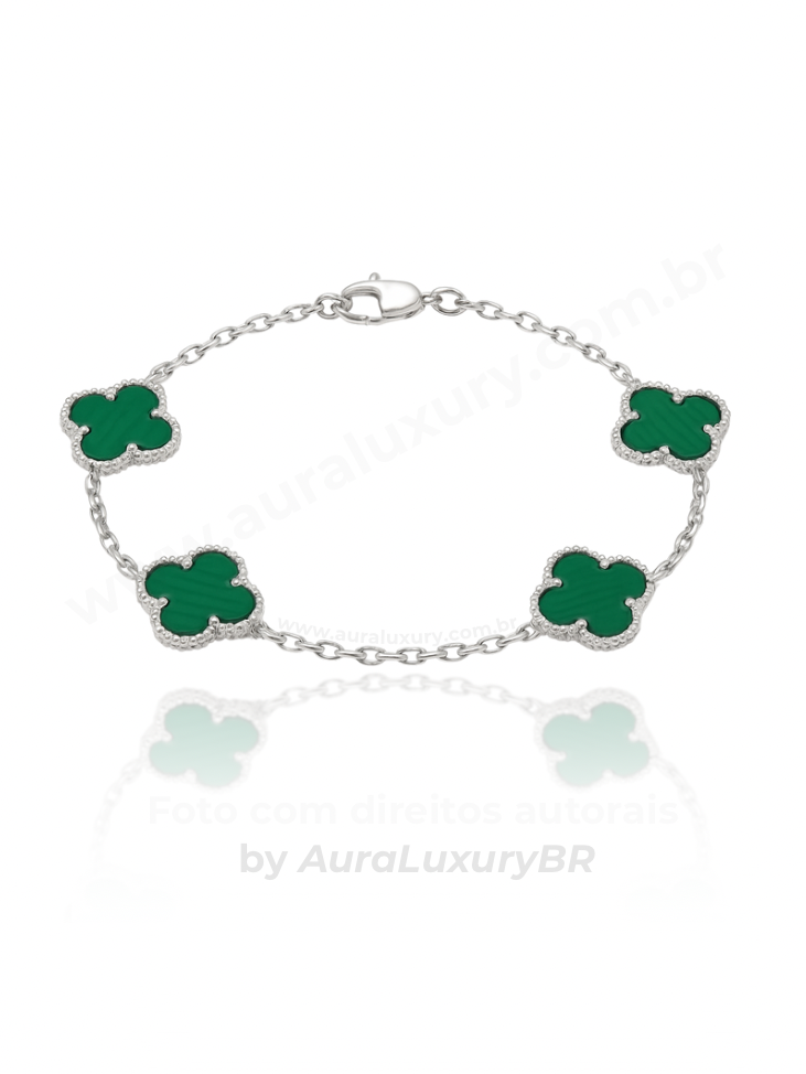 Pulseira 4 Trevos Verde (Prata 925)