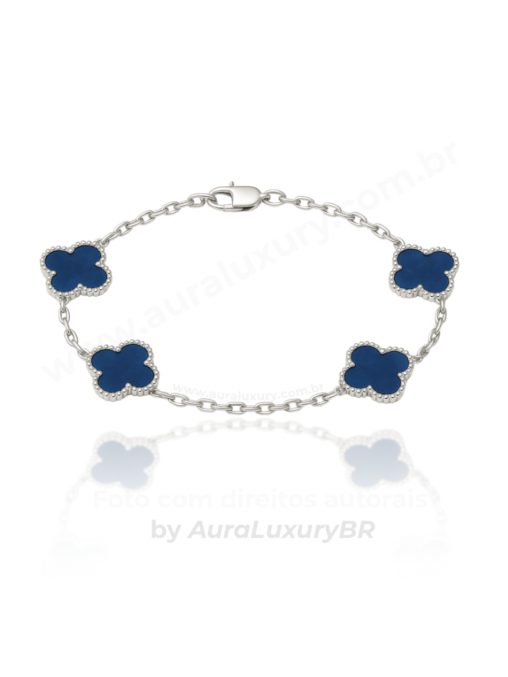 Pulseira 4 Trevos Azul (Prata 925)
