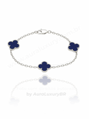 Pulseira 3 Trevos Azul (Prata 925)