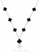 Colar 7 Trevos Preto (Prata 925)