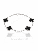 Pulseira 4 Trevos Preto (Prata 925)