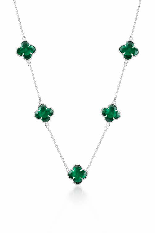 Colar 5 Trevos Verde Prata 925 — combo com brinco
