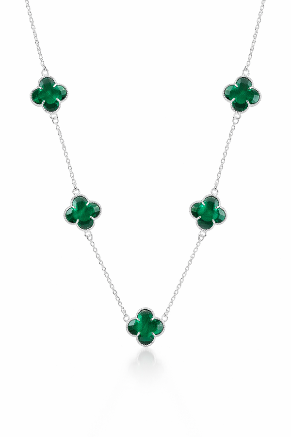 Colar 5 Trevos Verde Prata 925 Aura Luxury
