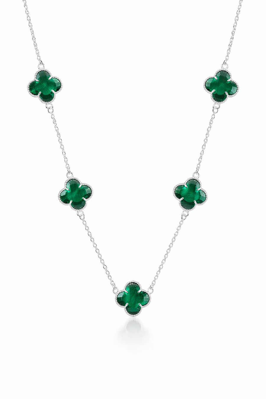 Colar 5 Trevos Verde (Prata 925)