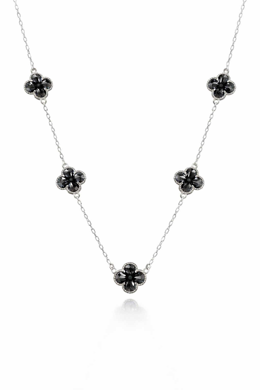 Colar 5 Trevos Preto (Prata 925)