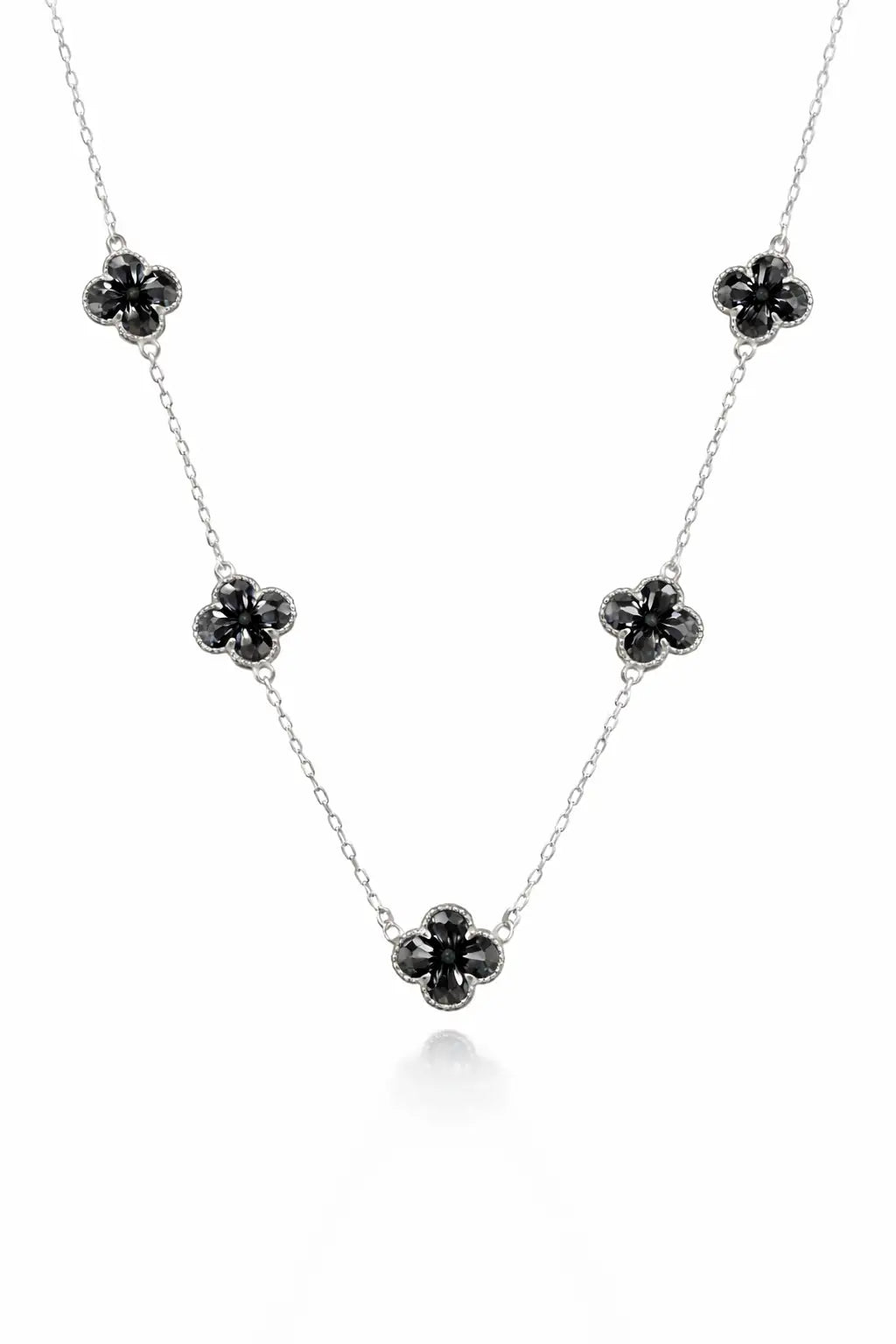 Colar 5 Trevos Preto (Prata 925)