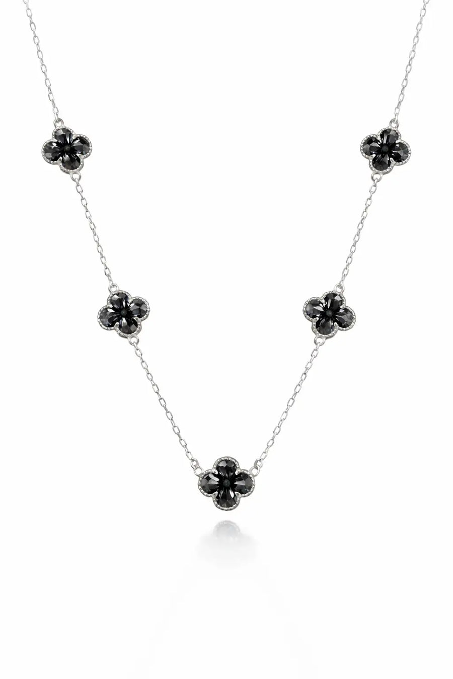 Colar 5 Trevos Preto (Prata 925)