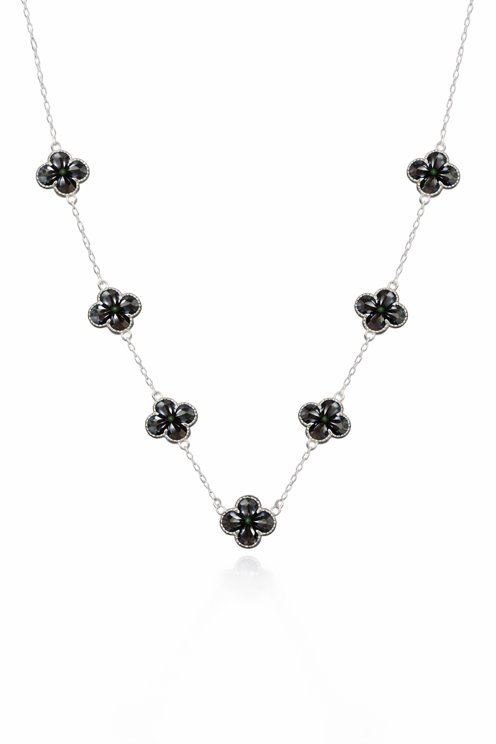 Colar 7 Trevos Preto (Prata 925)
