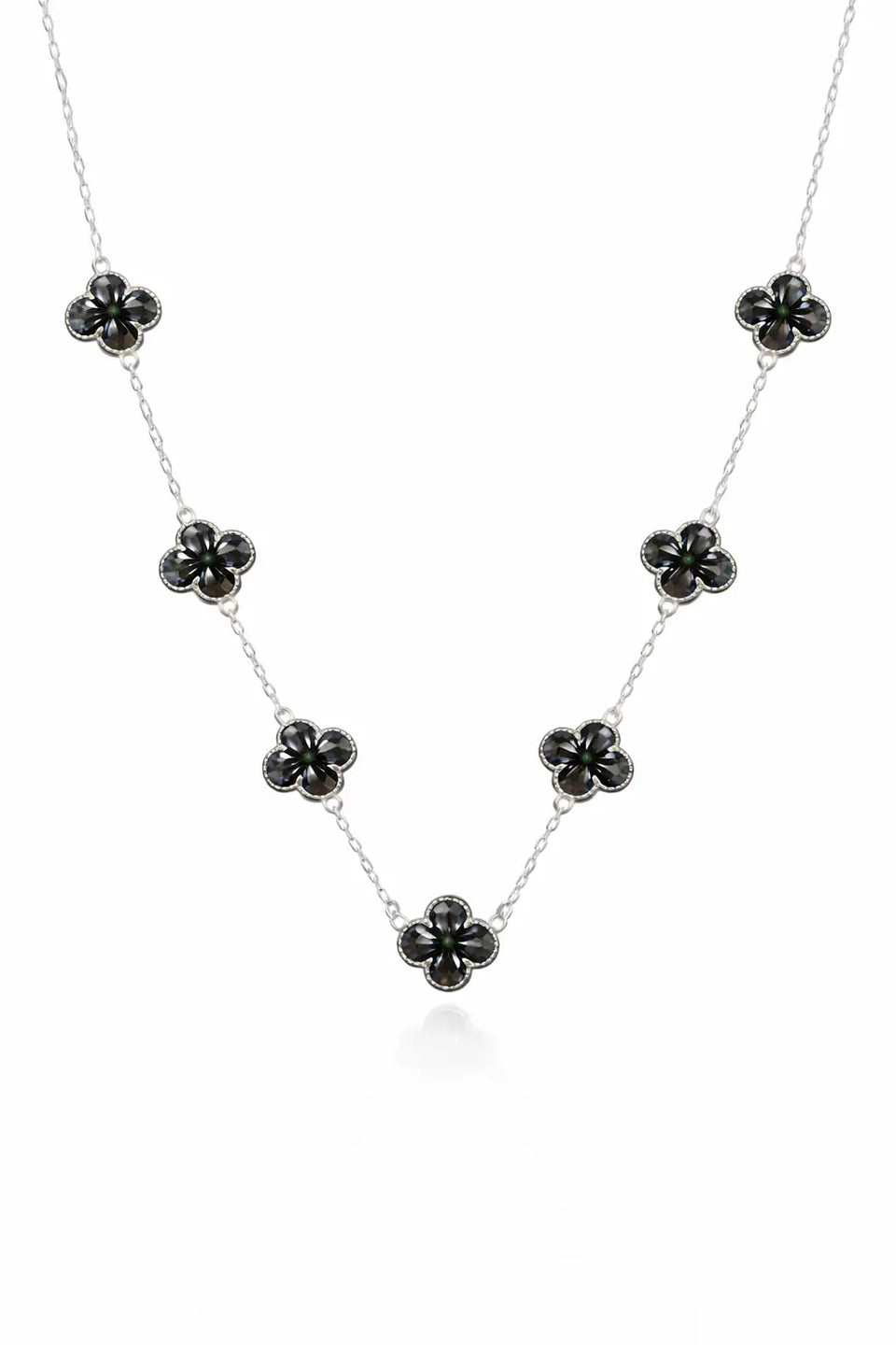 Colar 7 Trevos Preto (Prata 925)
