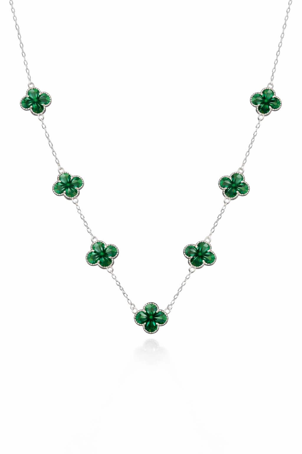 Colar 7 Trevos Verde (Prata 925)