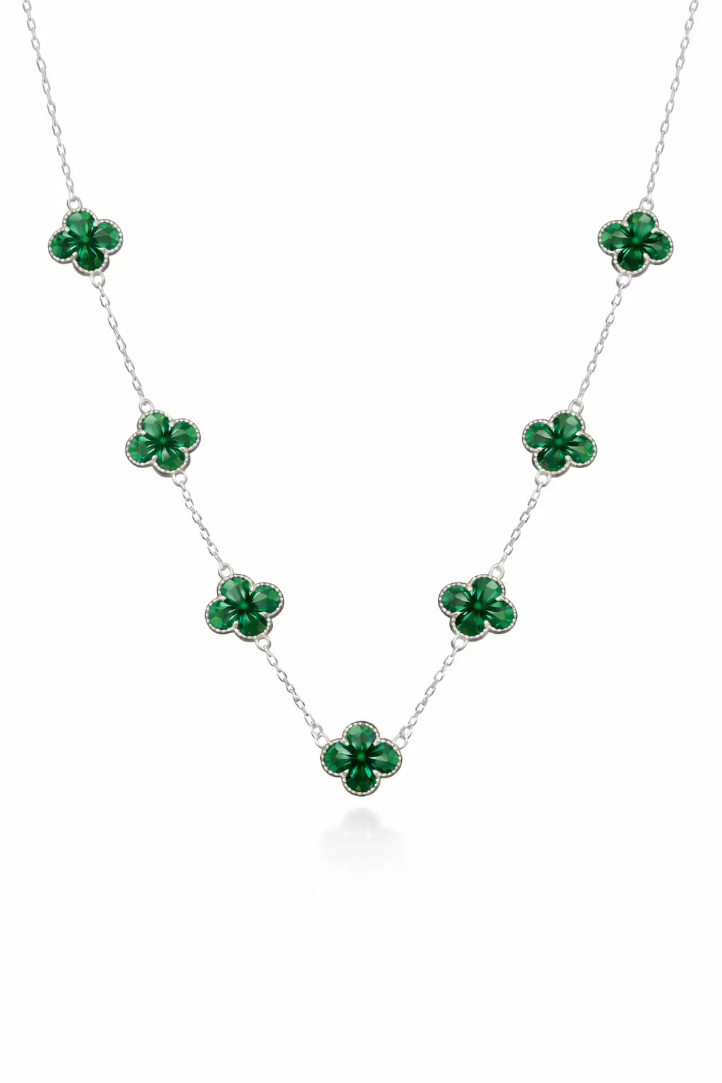 Colar 7 Trevos Verde (Prata 925)