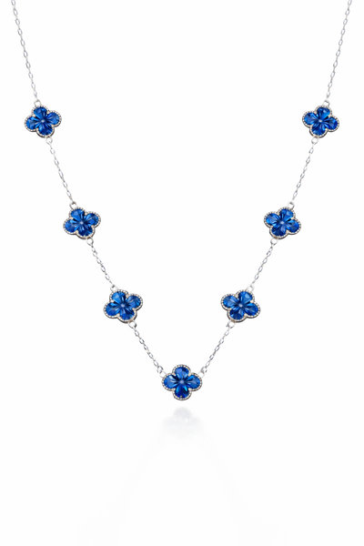 Colar 7 Trevos Azul Prata 925