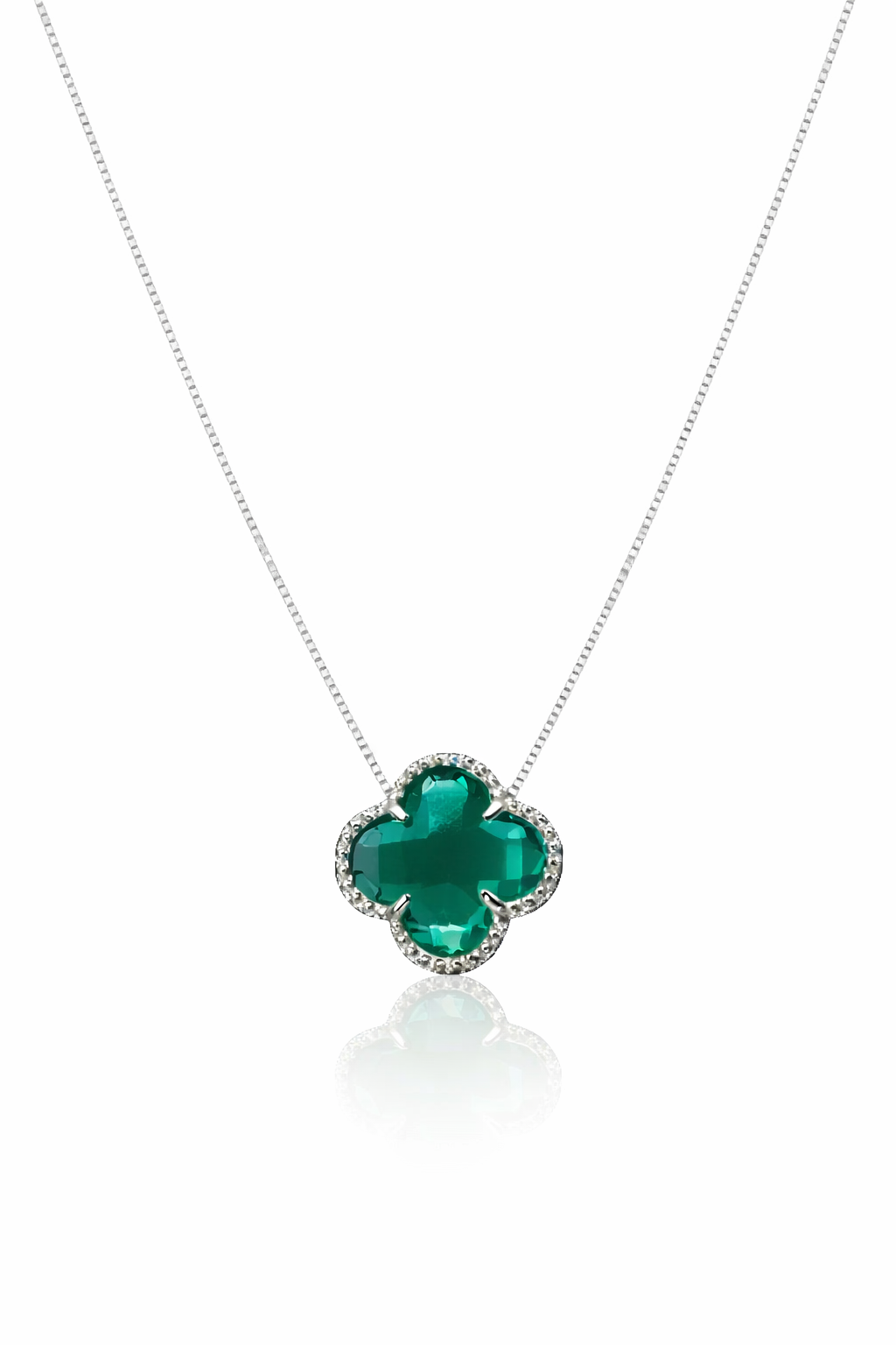 Colar Gargantilha Trevo Verde (Prata 925)