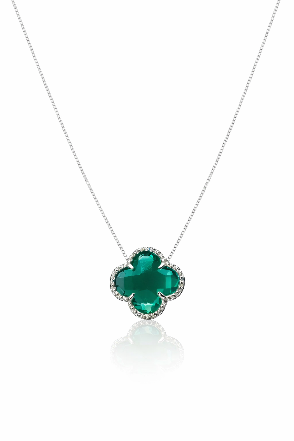 Colar Gargantilha Trevo Verde (Prata 925)