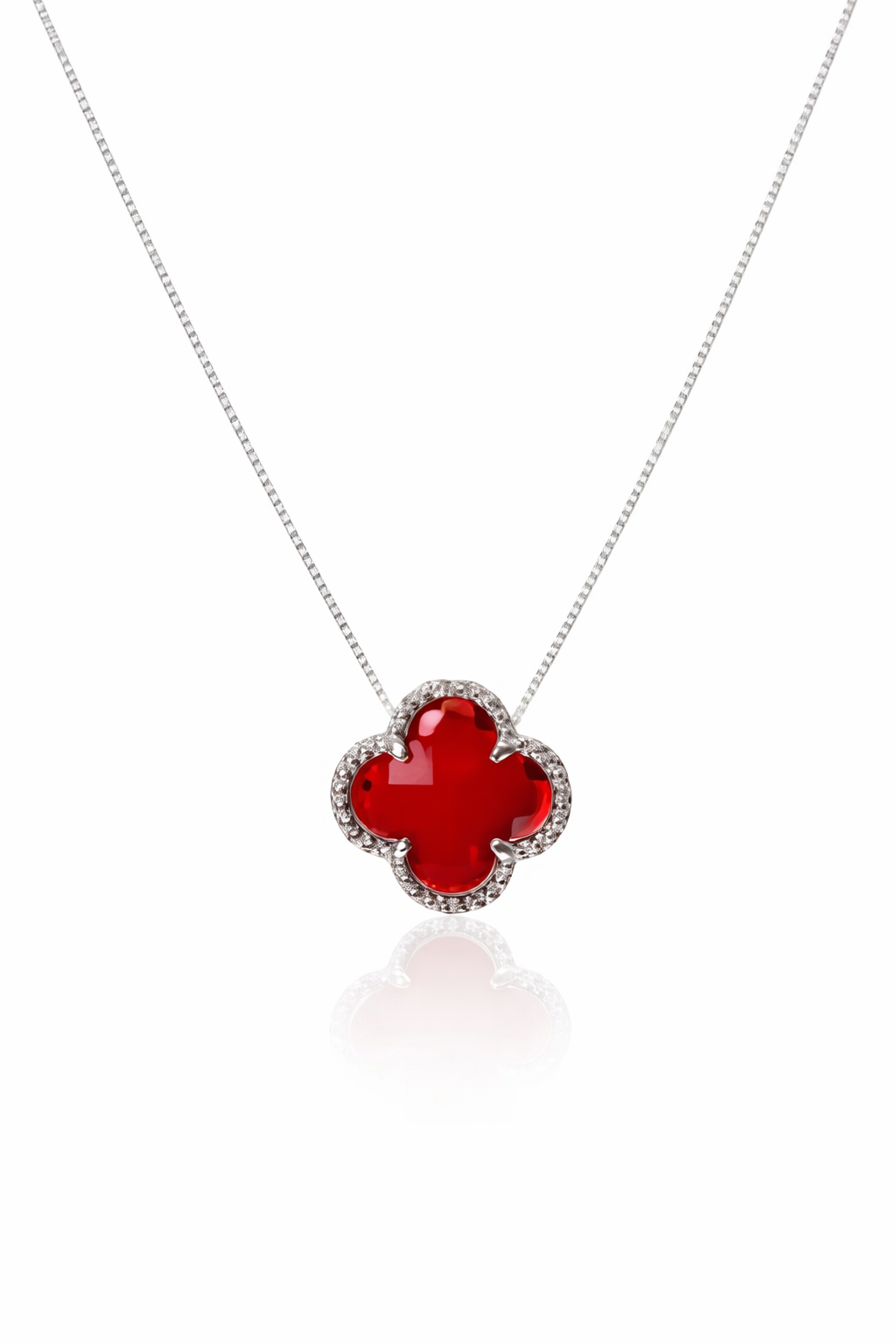 Colar Gargantilha Trevo Vermelho (Prata 925)