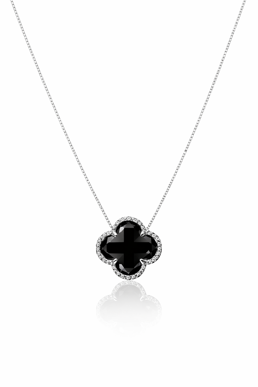 Colar Gargantilha Trevo Preto (Prata 925)